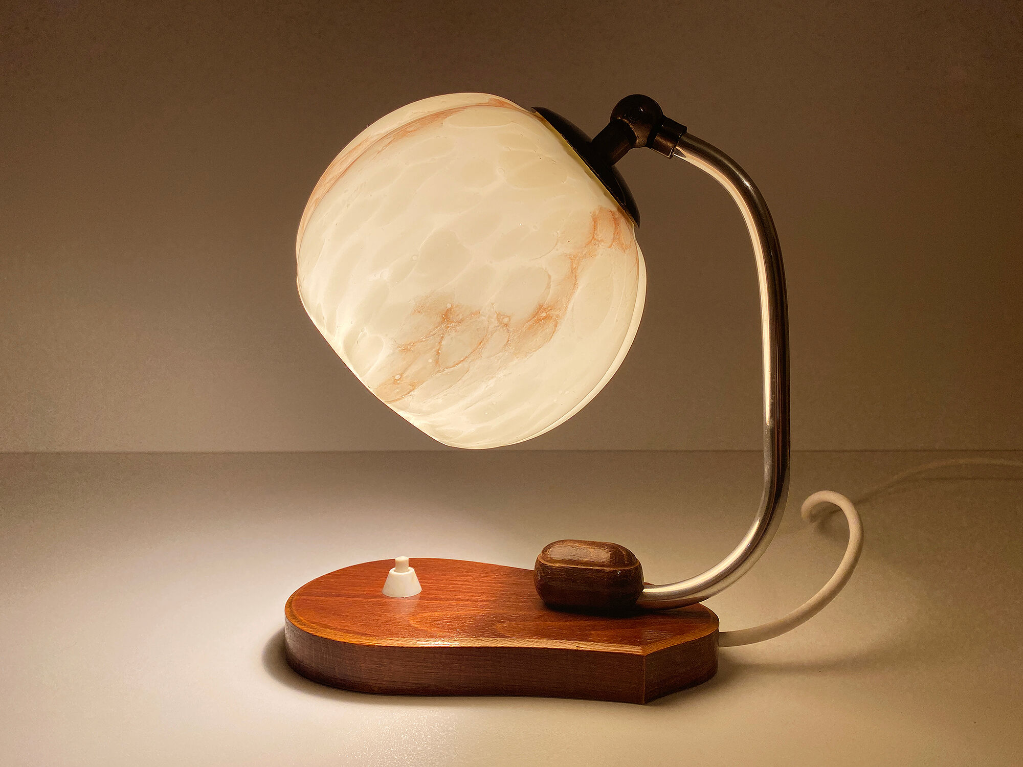 table lamp vintage art deco bauhaus, 30s, opaline marbled wood