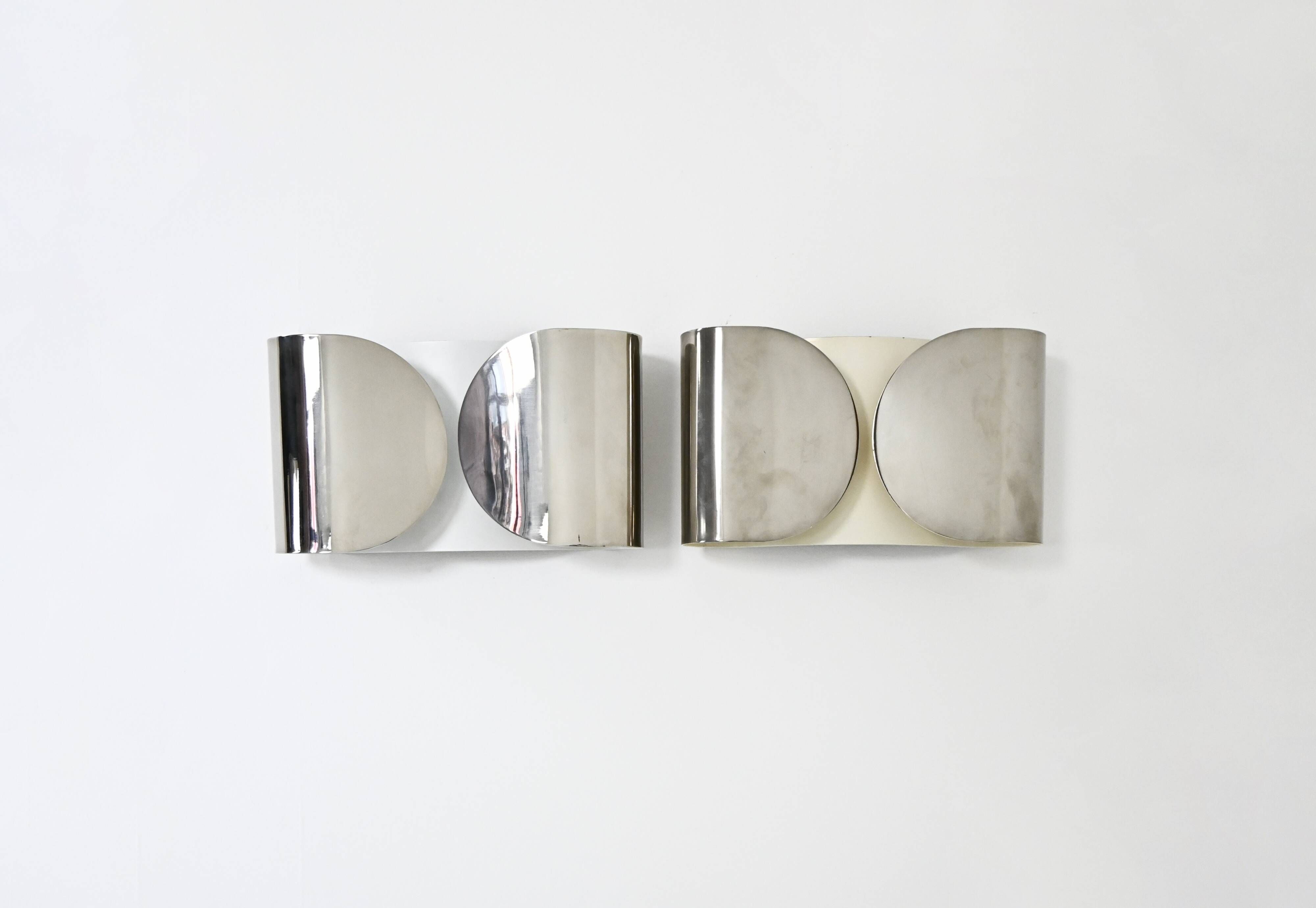 Pair of Chrome Foglio Wall Lights by Tobia & Afra Scarpa for Flos, 1960s