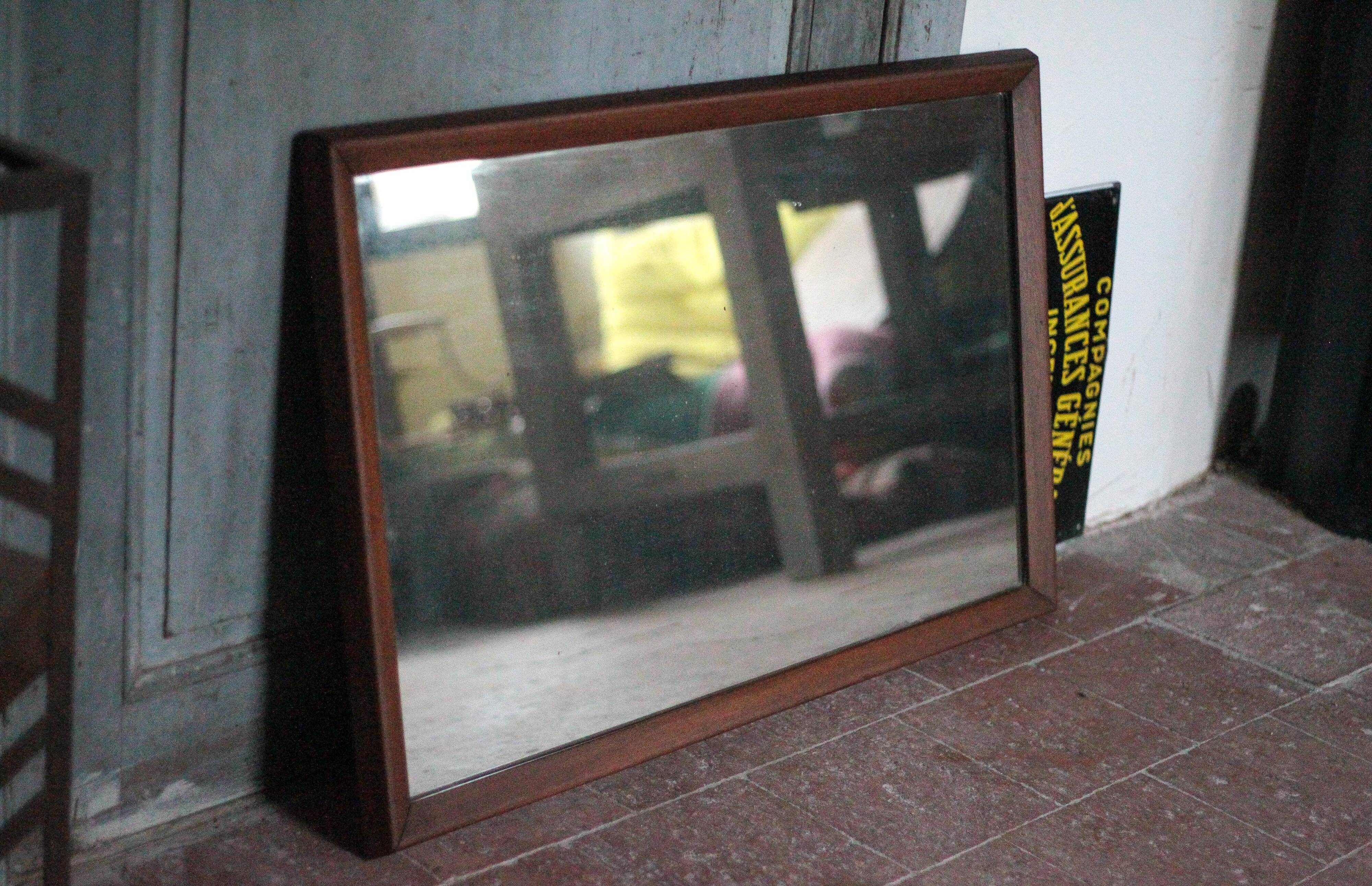 Large vintage wooden mirror, wall mirror, wall mirror, Scandinavian style