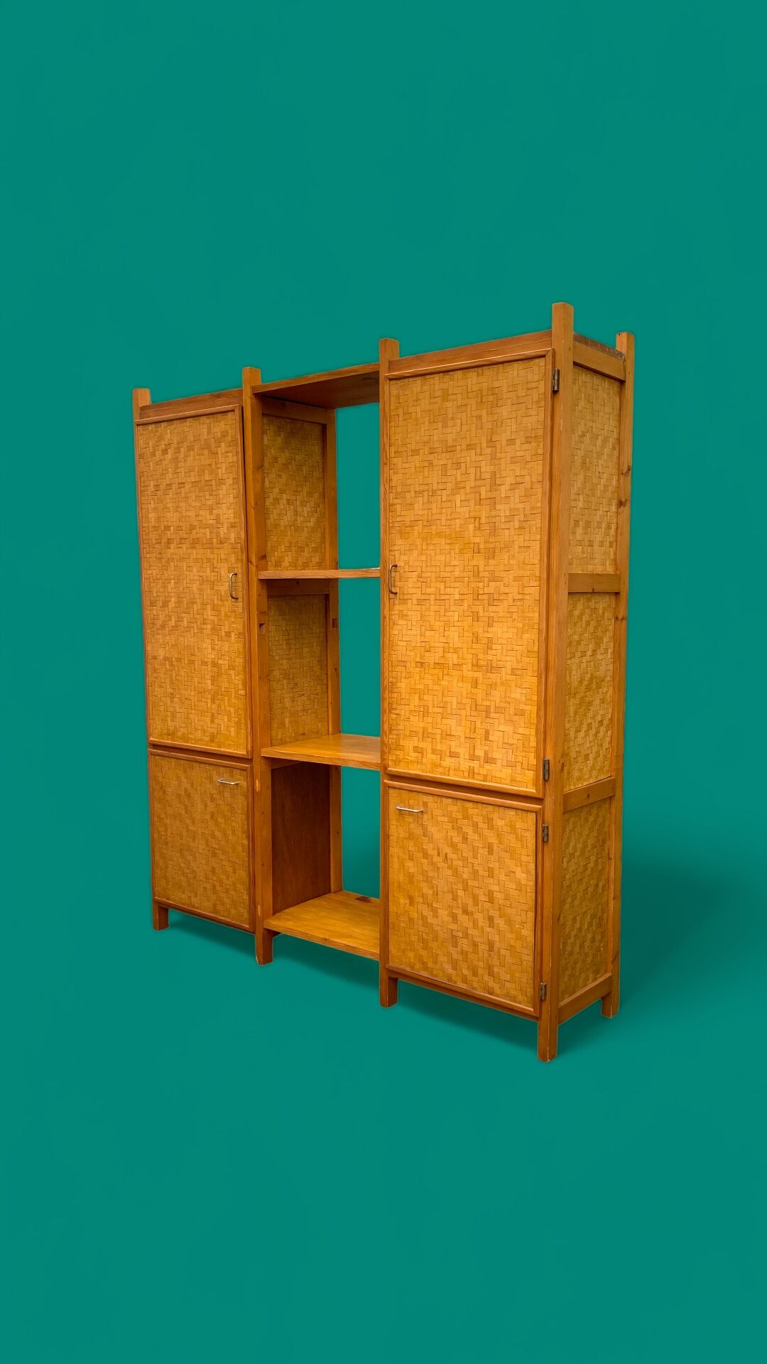 Bamboo cabinet woven and modular pine vintage 1960