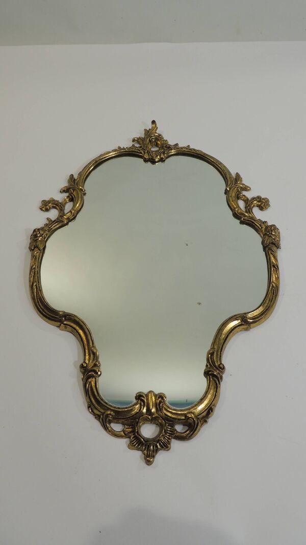 Miroir vintage doré style Louis XV – Cadre baroque en métal – Décoration mu