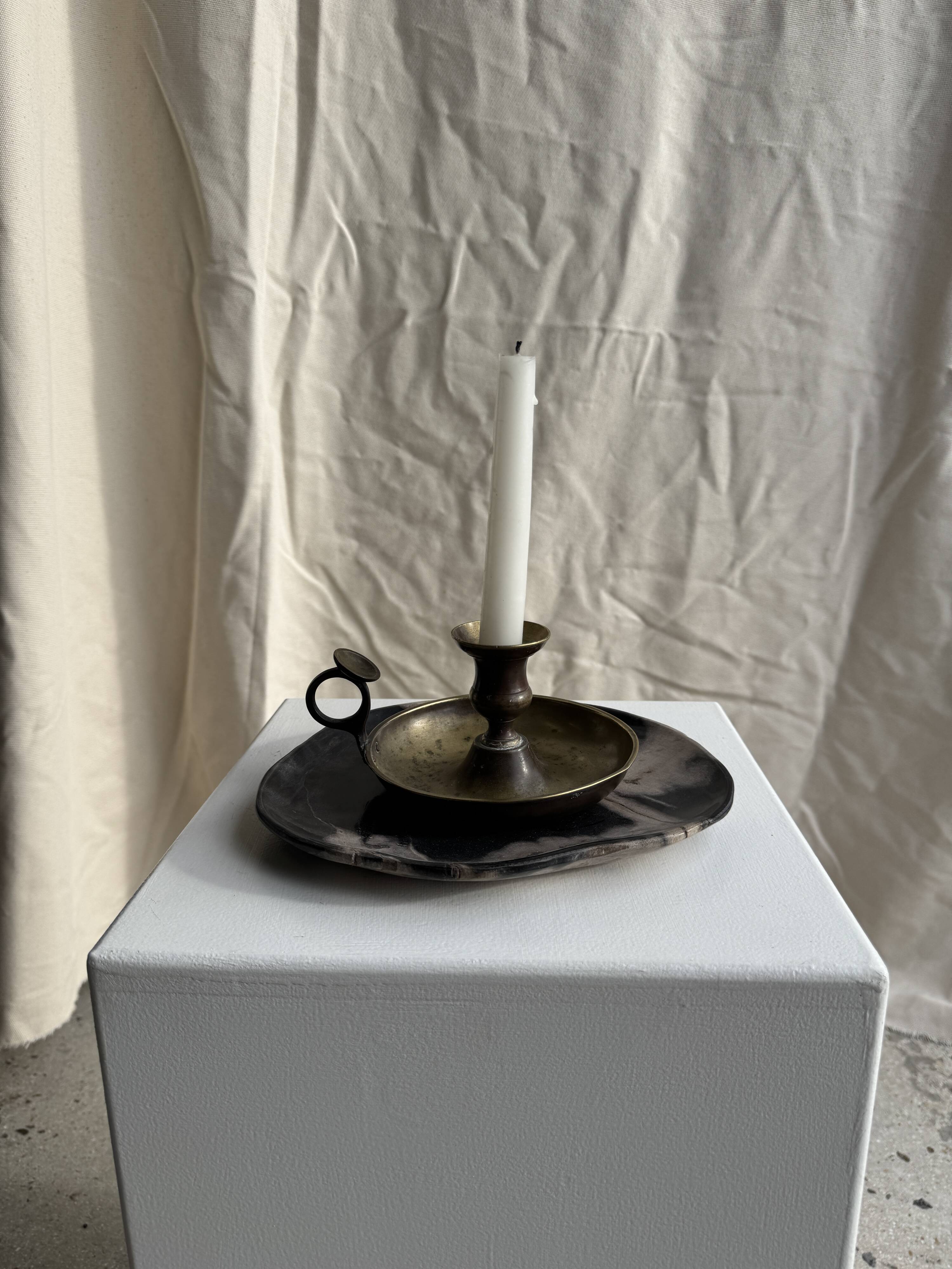 Antique blackened gold hand candlestick H8 D13.5