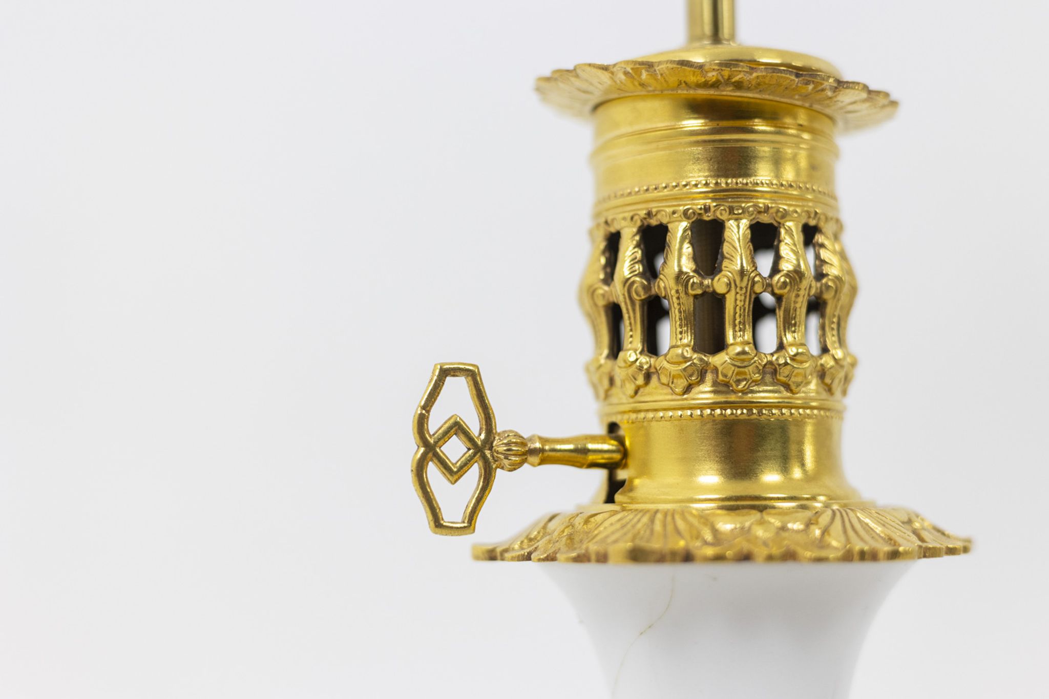 Pair of white and bronze porcelain lamps, circa 1880