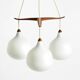 Pendant lamp with opal glass shades teak frame by Uno & Östen Kristiansson