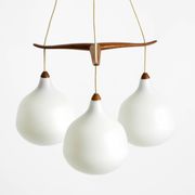 Pendant lamp with opal glass shades teak frame by Uno & Östen Kristiansson