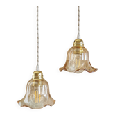 Vintage Portable Lamp Duo, Smoked Glass Tulip Globe