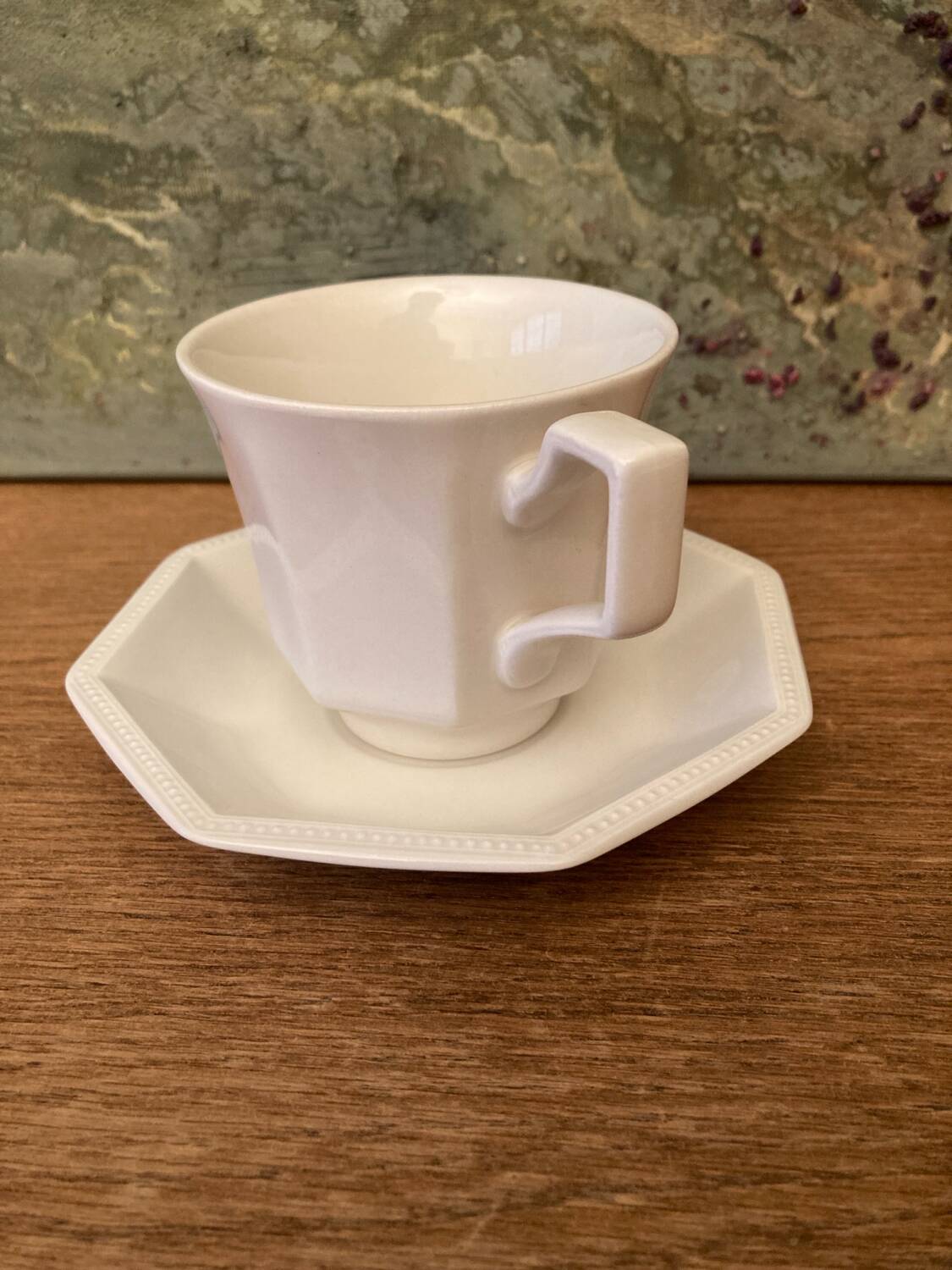 Vintage Johnson Brothers Octagonal White Teacup and Saucer Made in England