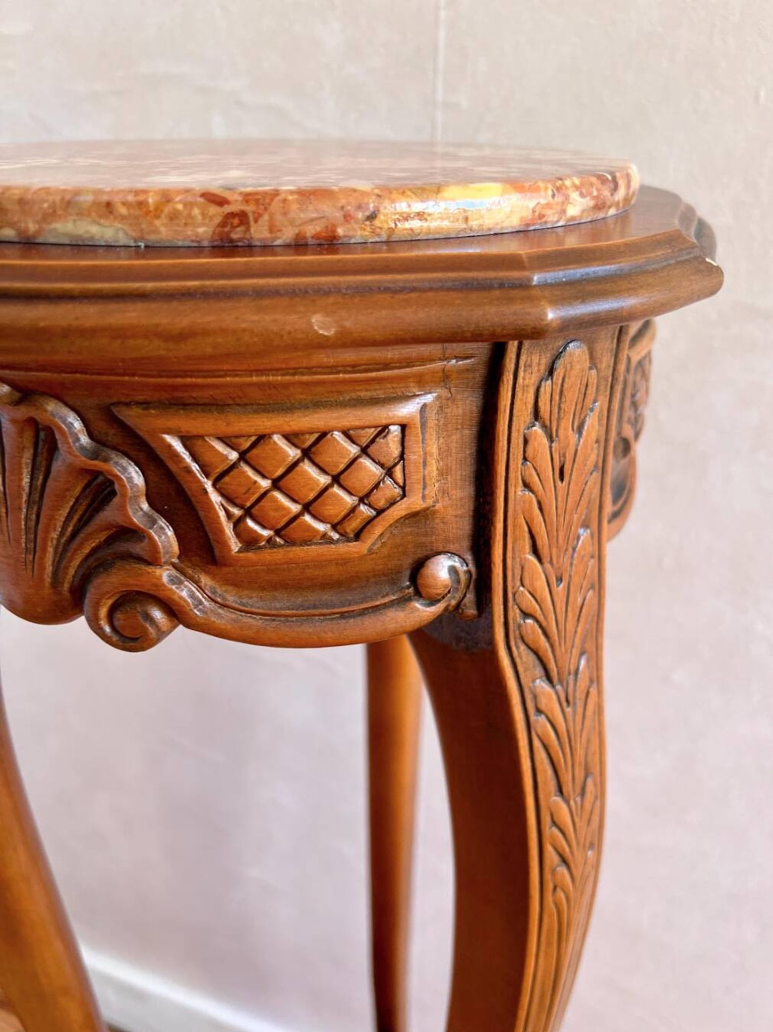 Vintage French marble plant stand, Louis XV pedestal table.