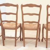 8 Straw chairs with high backs in solid wood