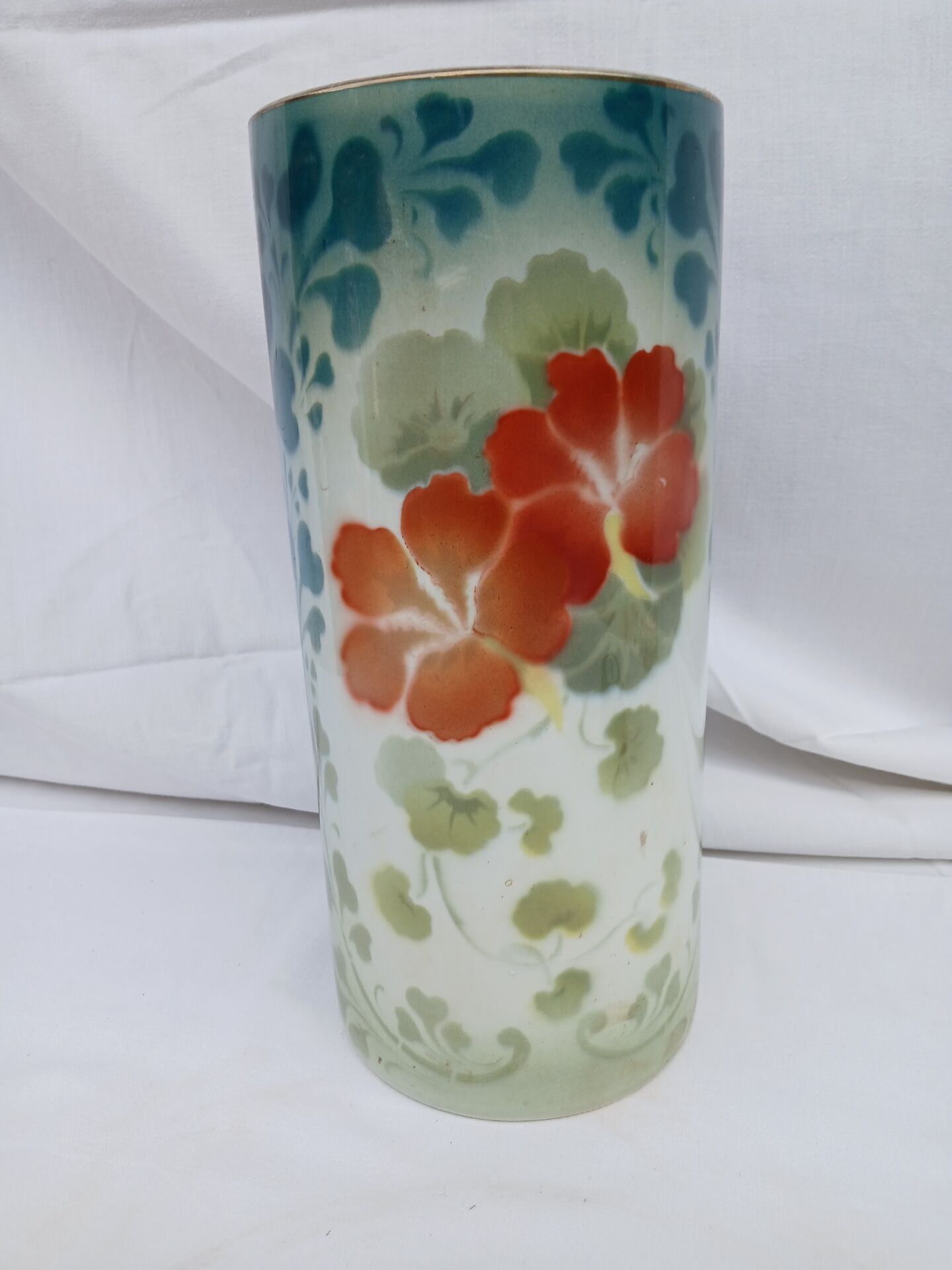 Vase tube ancien K&G Lunéville - décor fleurs