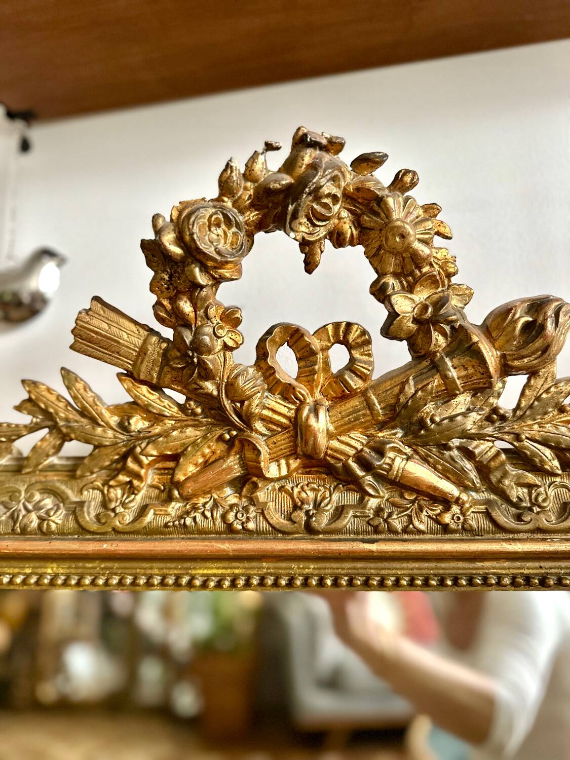 Antique gilded wood fireplace trumeau mirror 125x80