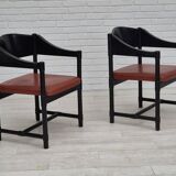 1970s, set of 2 Finnish armchairs by Lepokalusto, original condition, birch wood, leather.