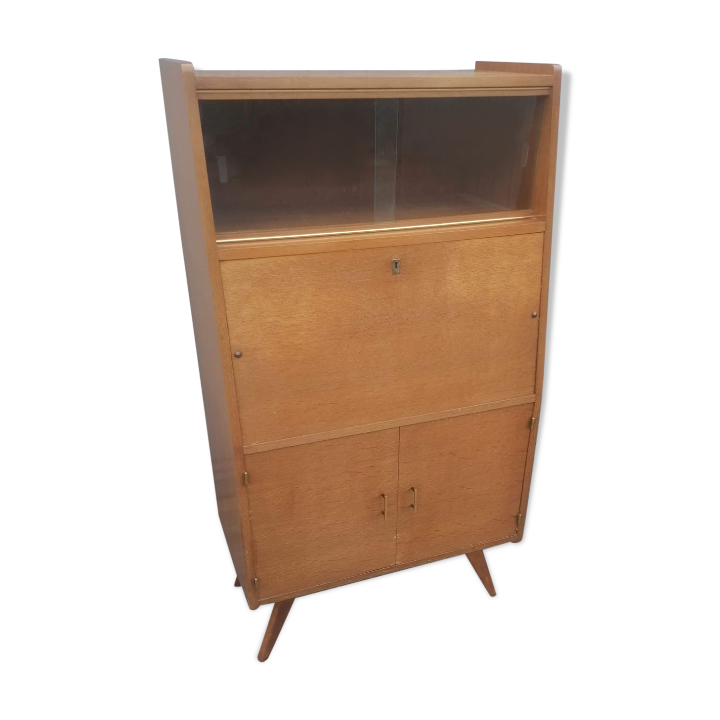 Former Scandinavian secretary feet compass furniture showcase wood 1960 vintage