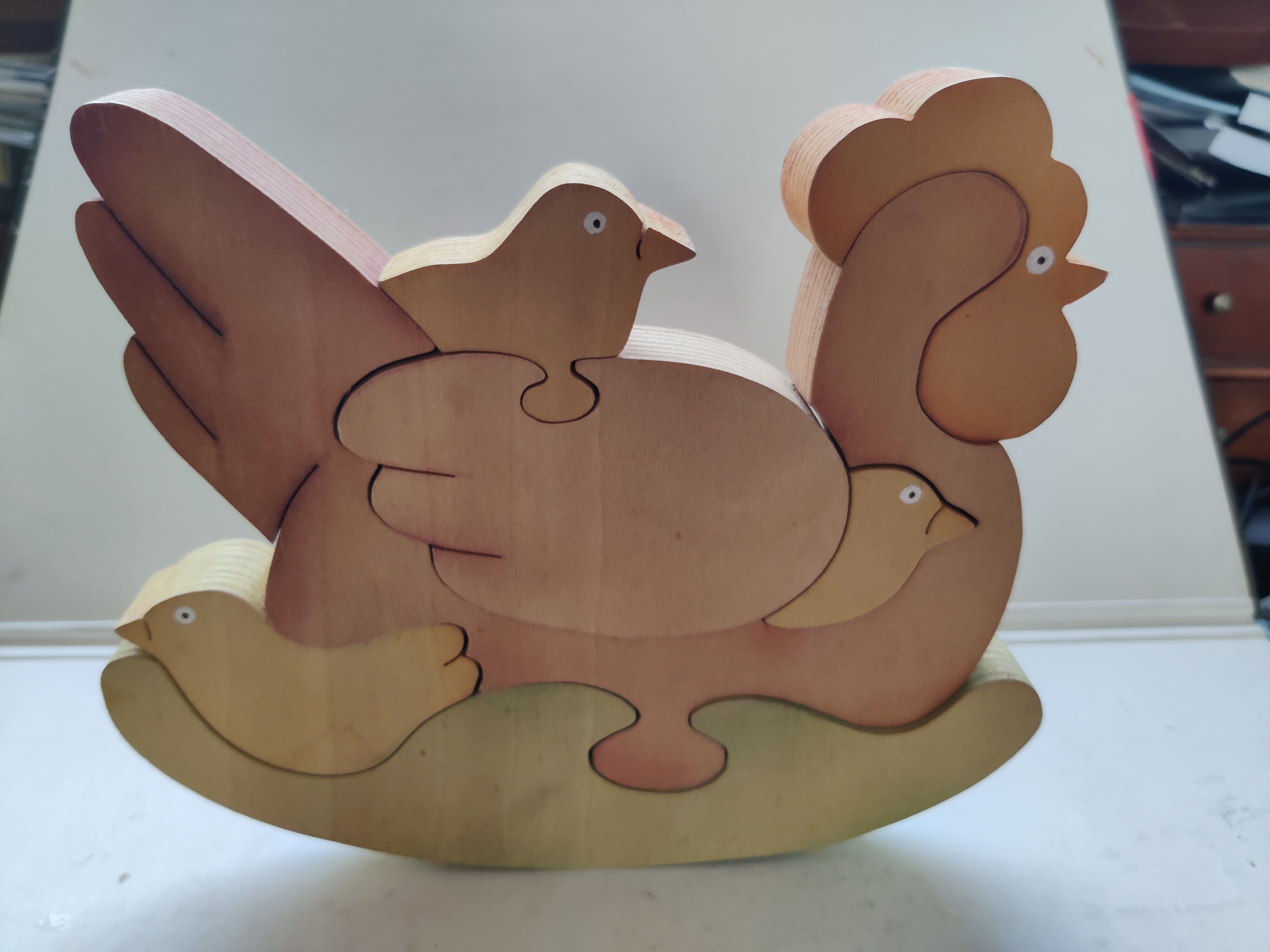 Hen chicks antique wooden puzzle to pose decorative