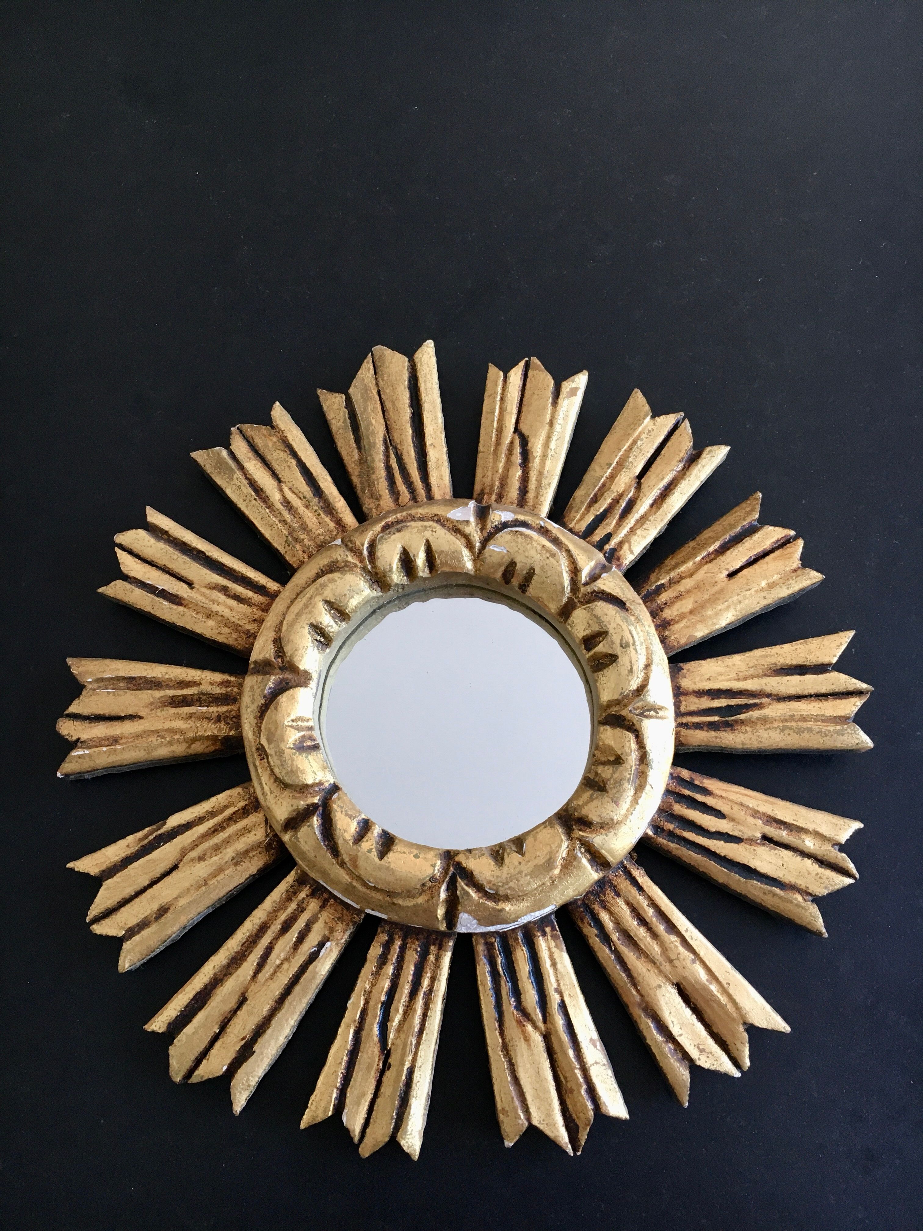 Mirror old sun 1960 wood and gilded plaster 29cm