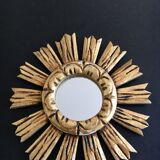 Miroir soleil ancien 1960 bois et plâtre doré 29cm