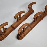 Pair of turned wooden coat racks in imitation of bamboo, 50 cm