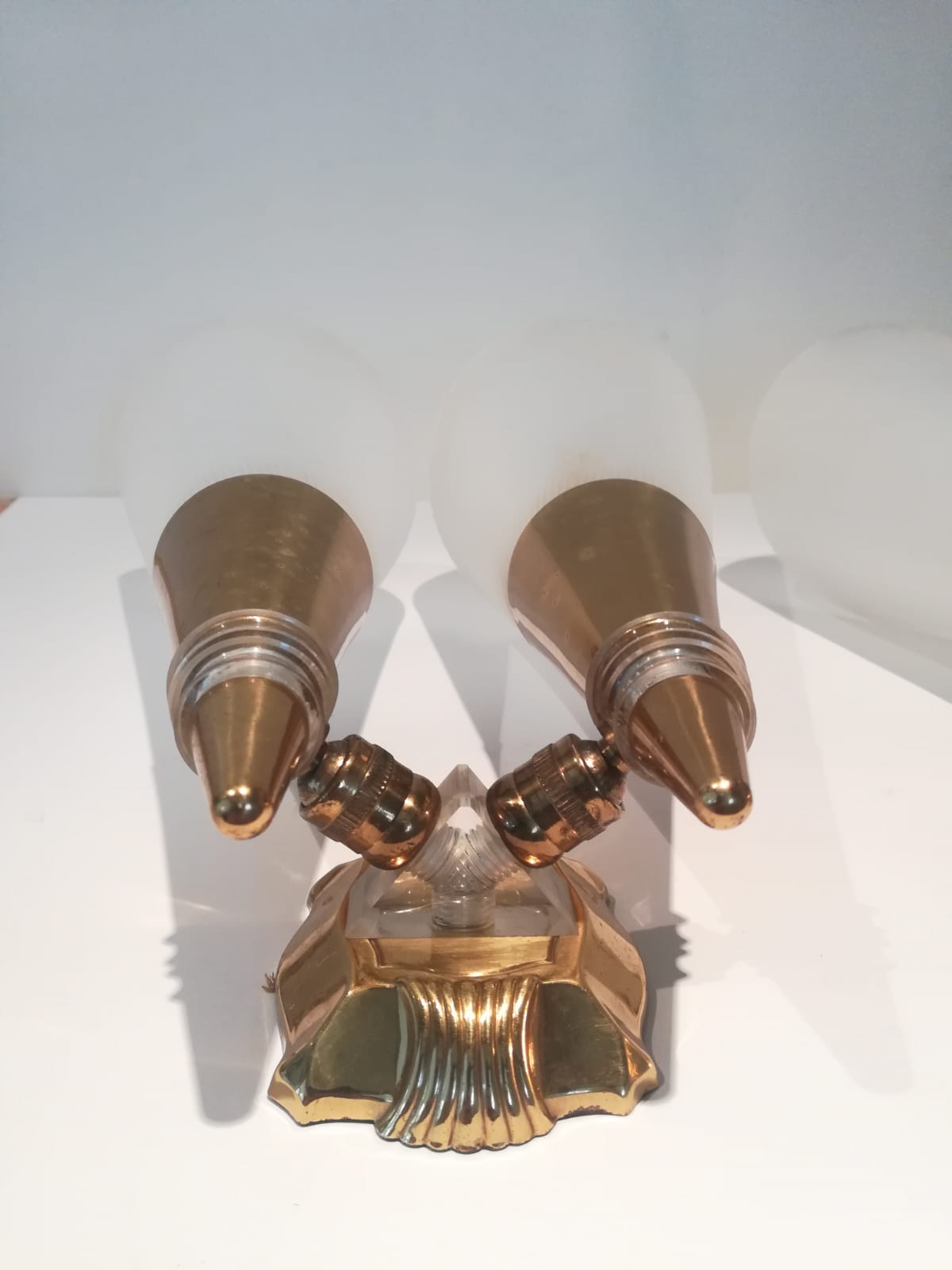 Pair of double wall sconces-corrugated plastic brass