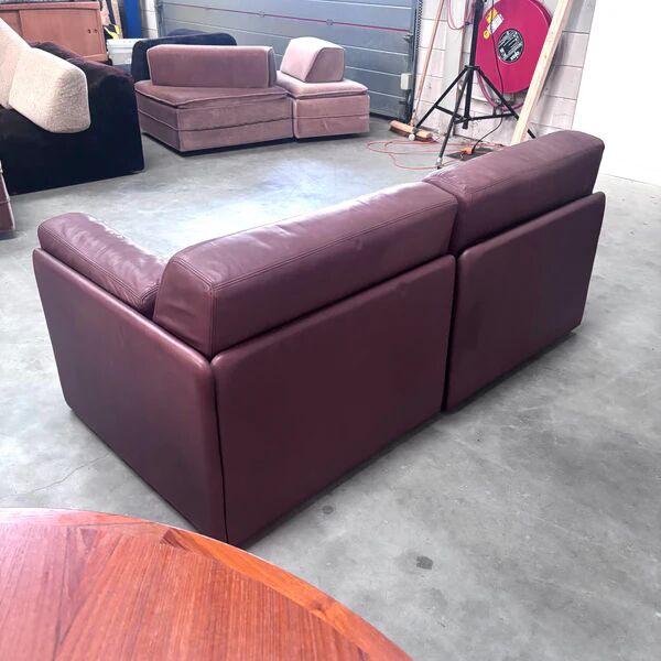 Brown leather modular sofa by De Sede; DS76, 1970s (straight or angle)