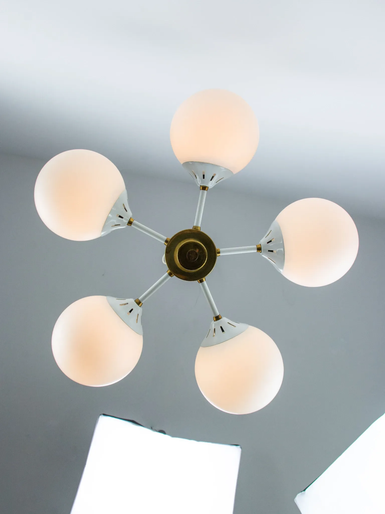 Vintage White 1970s Sputnik Chandelier – Mid-Century Modern Ceiling Light