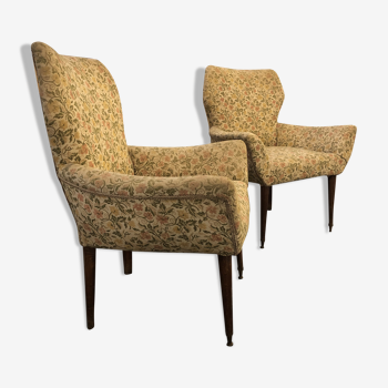 Pair of Armchairs  Italy 1950s Fabric and Wood
