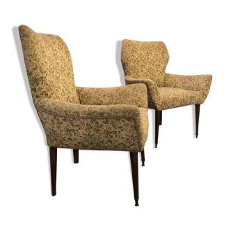 Pair of Armchairs  Italy 1950s Fabric and Wood