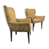 Paire de fauteuils italie années 1950 tissu et bois