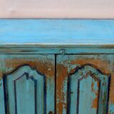 Armoire en teck birman avec patine bleu d’origine