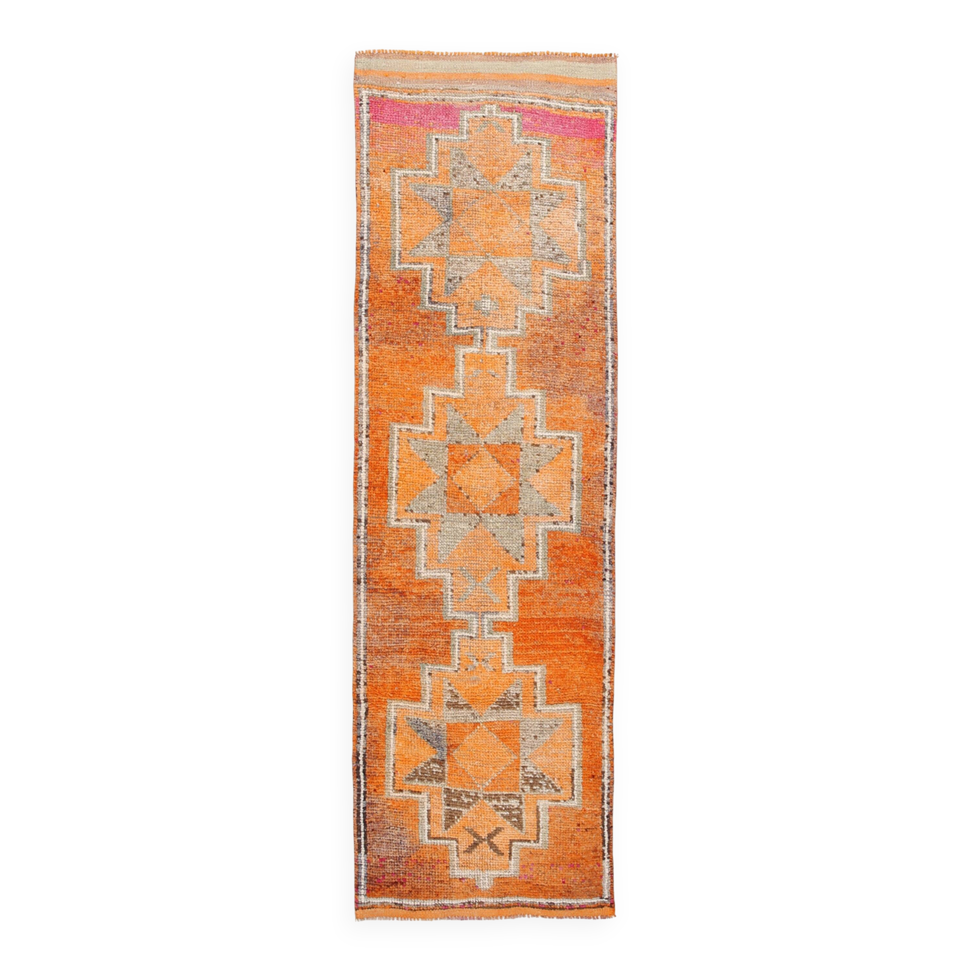 3x9 Vintage Brown & Orange Runner Rug, 84x285Cm
