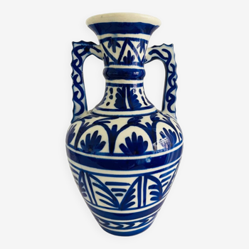 Vase bleu amphore vintage à double anses