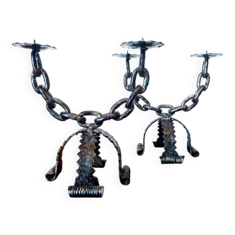 Pair of Brutalist candlesticks, Italy, 1970