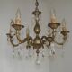 French Mid Century Bronze 6 Light Chandelier With Crystal Droplets 5491