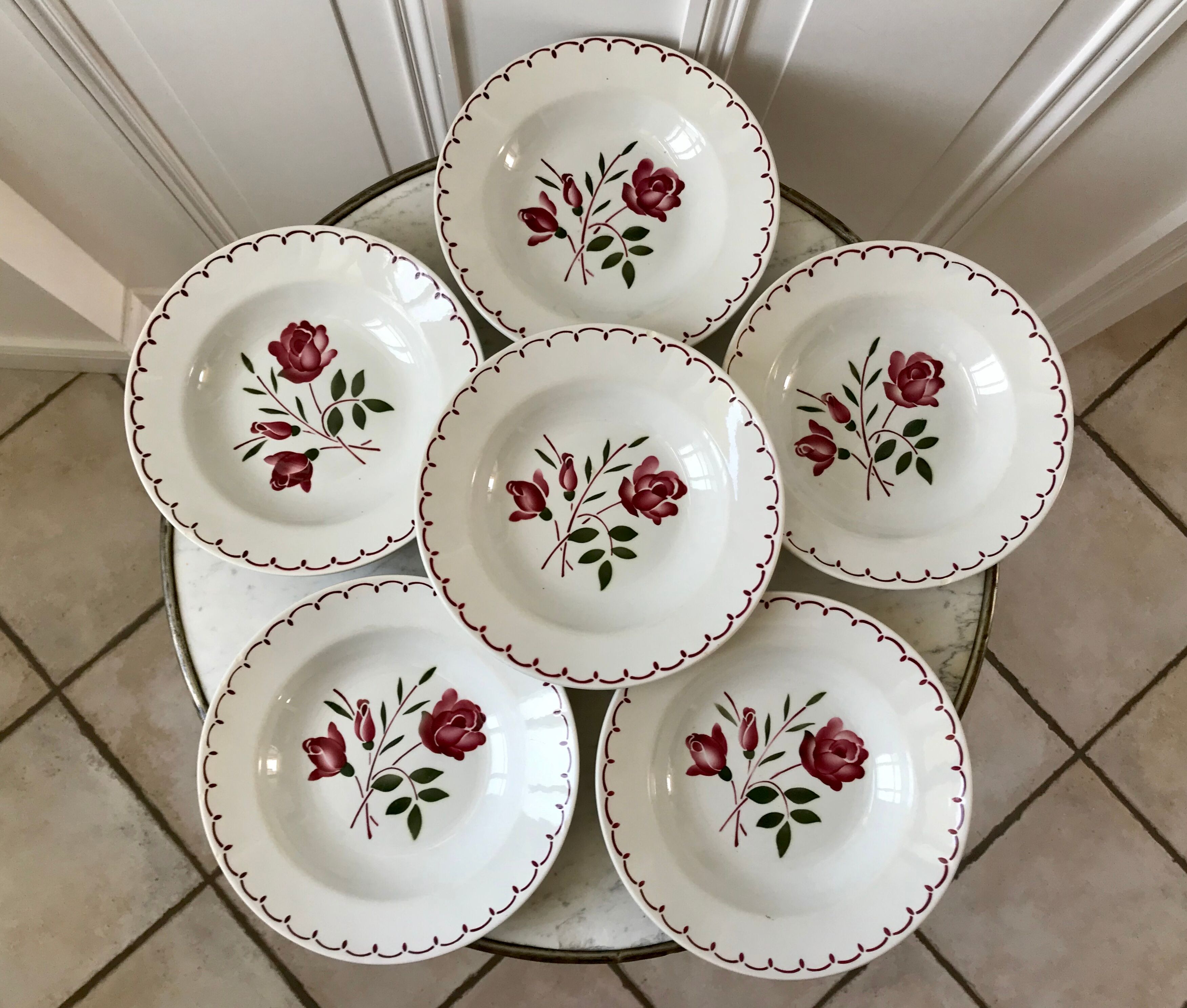 Set of 6 hollow plates Badonviller with flowers 30s