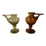 Deux bougeoirs en verre souffle biot