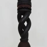Twisted and engraved blackened wooden pedestal. 1960s 70s.