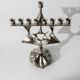 Vintage 1960s silver-plated menorah for Hanukkah, Mid-Century design with rotating Star of David, Judaica decoration, elegant gift idea.