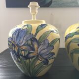 Pair of Italian lamp bases with iris decor