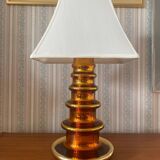 Metallic Amber Glass Table Lamp by Gustav Leek for Orrefors, 1960s