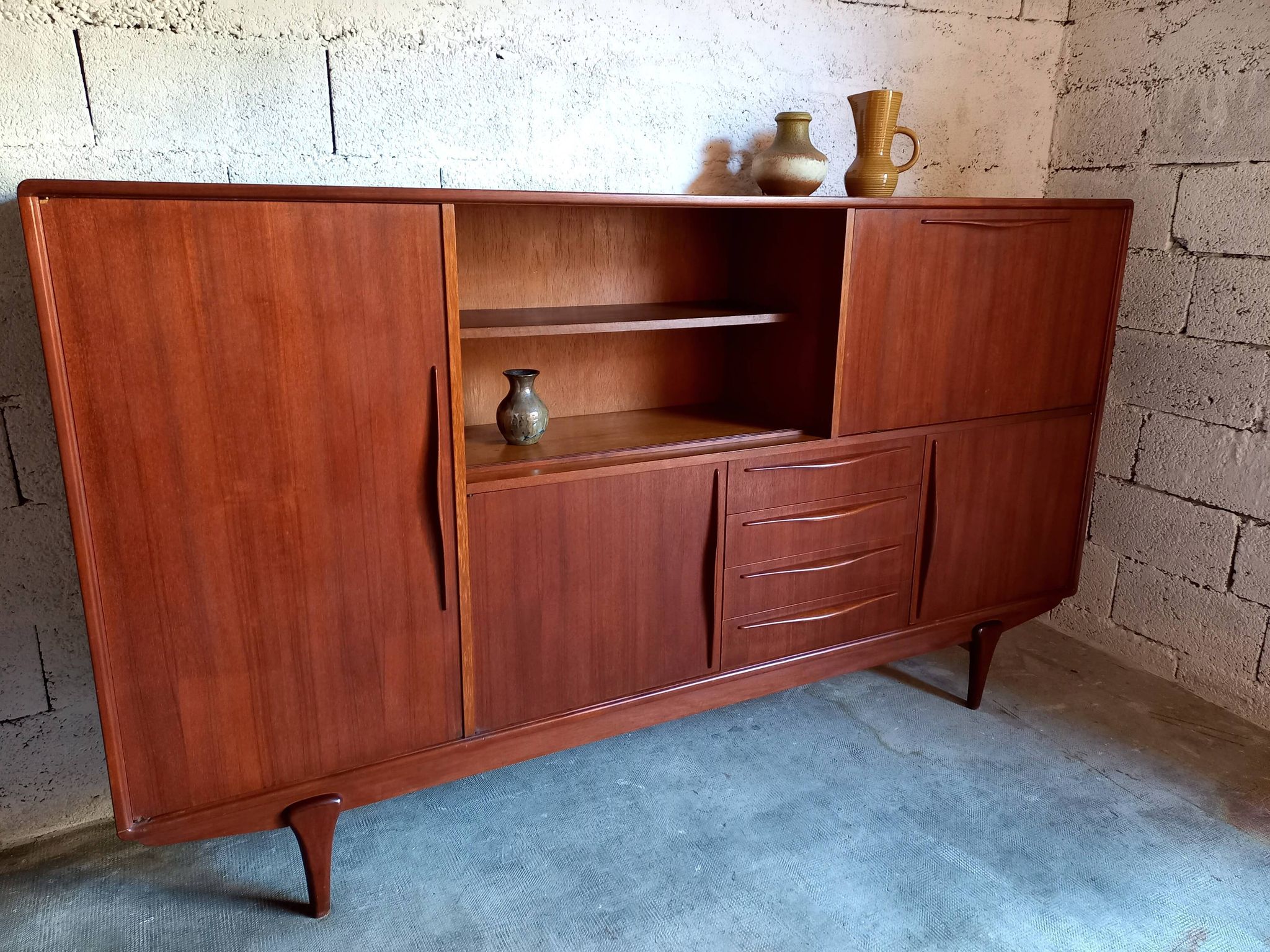 Vintage Scandinavian high row 50s 60s teak