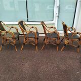 4 Fauteuil Boho chic 2 tons en Rotin, café bistro Vintage