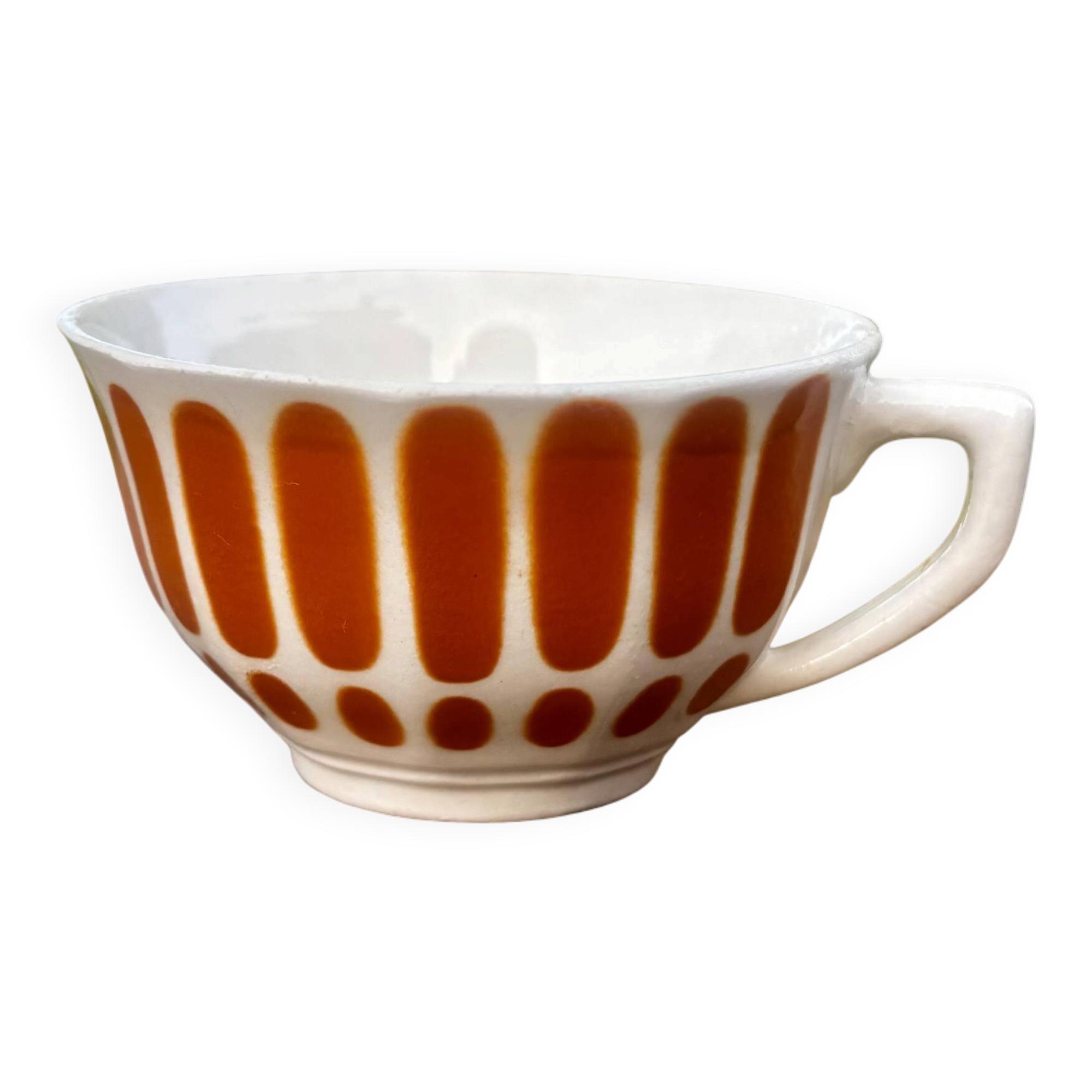 Superb old Sarreguemines Capri orange cup.