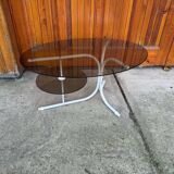 Coffee oval table with metal legs and smoky glass top, 1990s