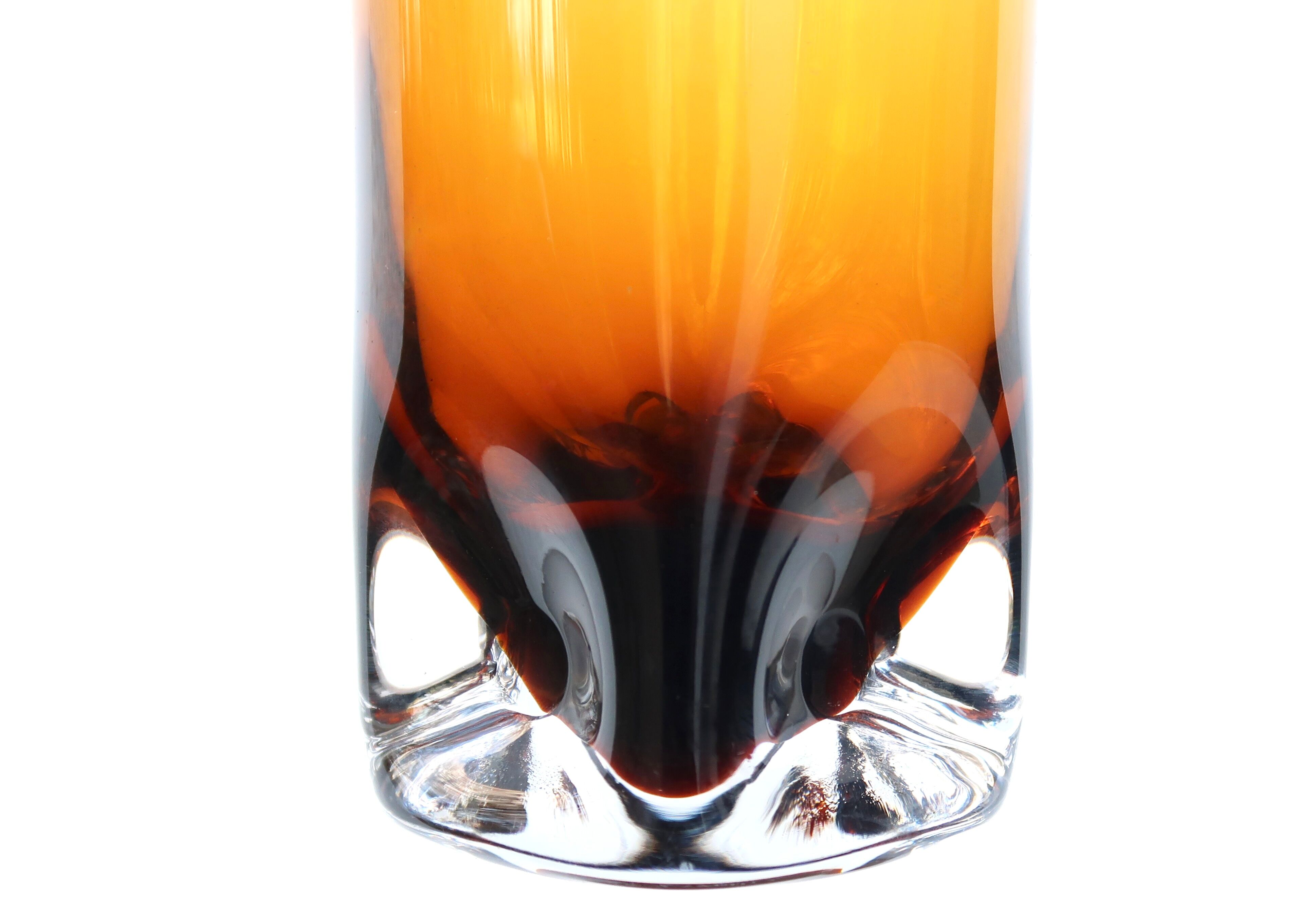 Amber glass vase, plucked base, 70s