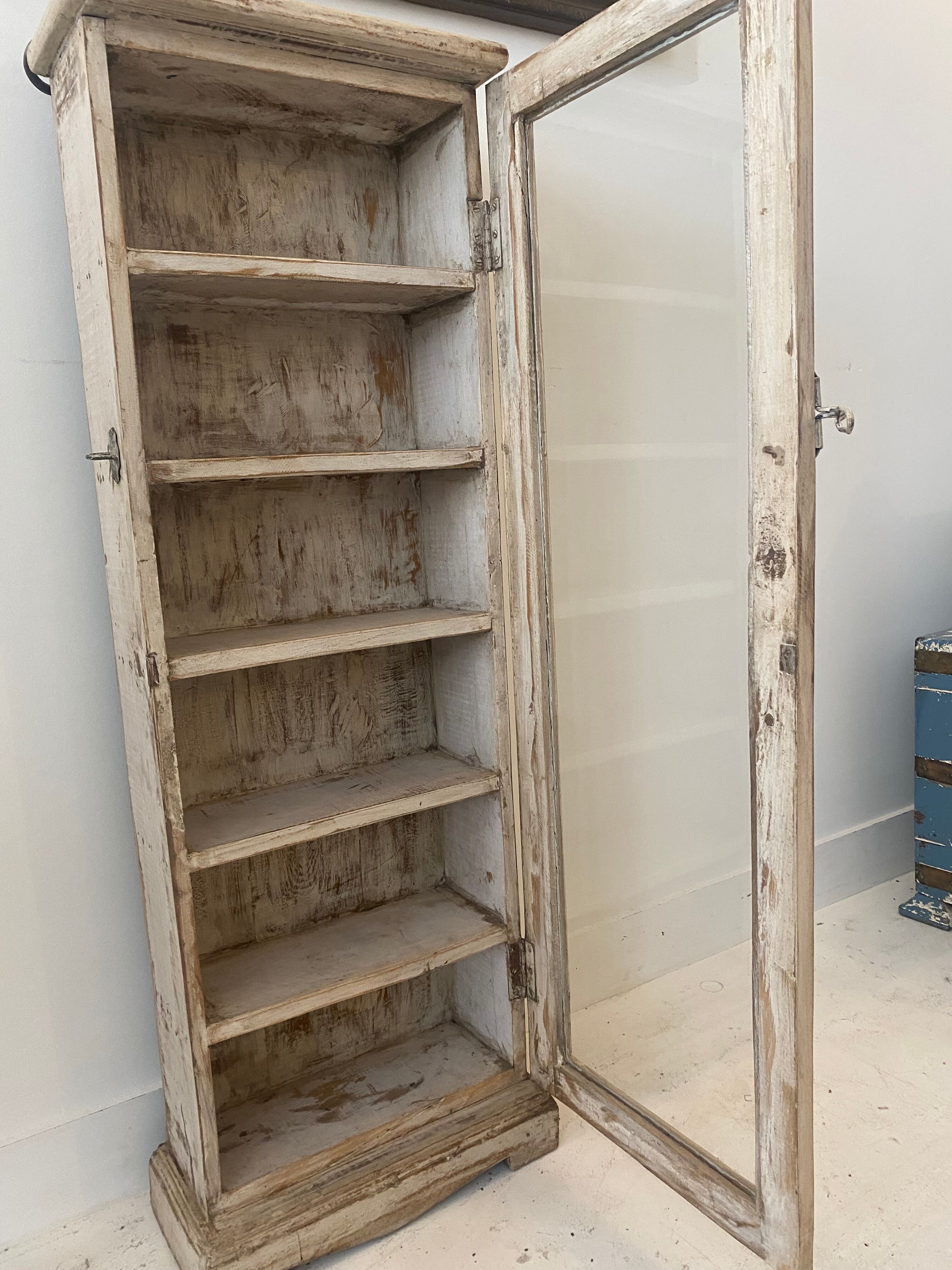 Wall display case in cream lacquered teak