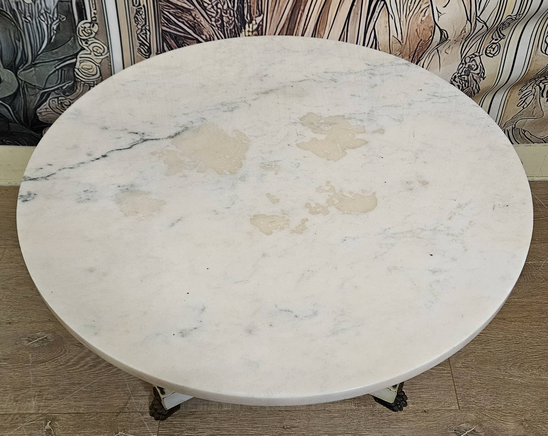 Lacquered wooden side table, marble and bronze – Empire style, 20th century