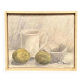 Huile sur toile originale suédoise – « Cruche, bol et fruits » par Main Klarmo‑Kärred – Signé – 1961 – Vintage et encadré – 49×40,5 cm (19,3"×15,9")