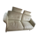 Ecru leather 2.5-seater sofa with walnut armrests.