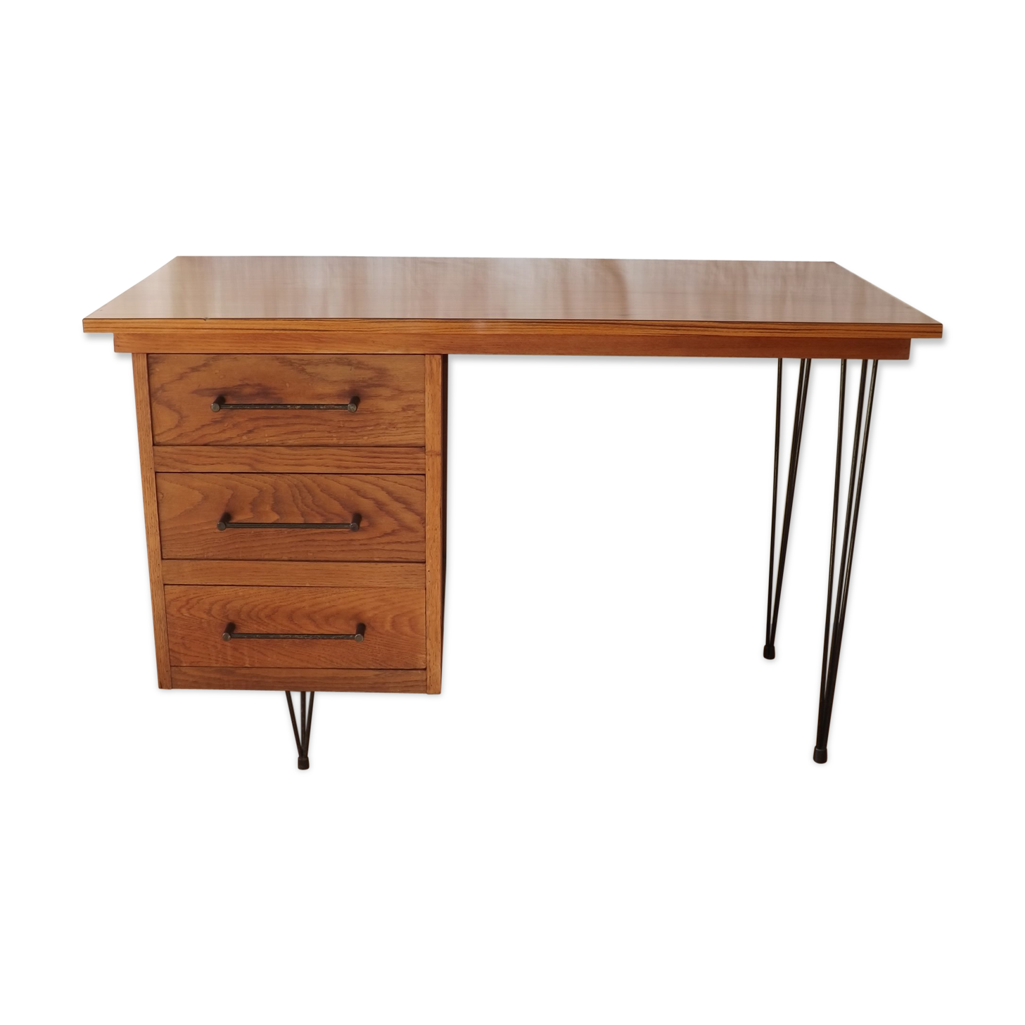 Bureau vintage en chêne sur pieds épingle 1950