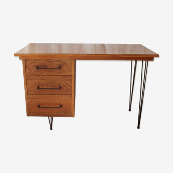 Bureau vintage en chêne sur pieds épingle 1950