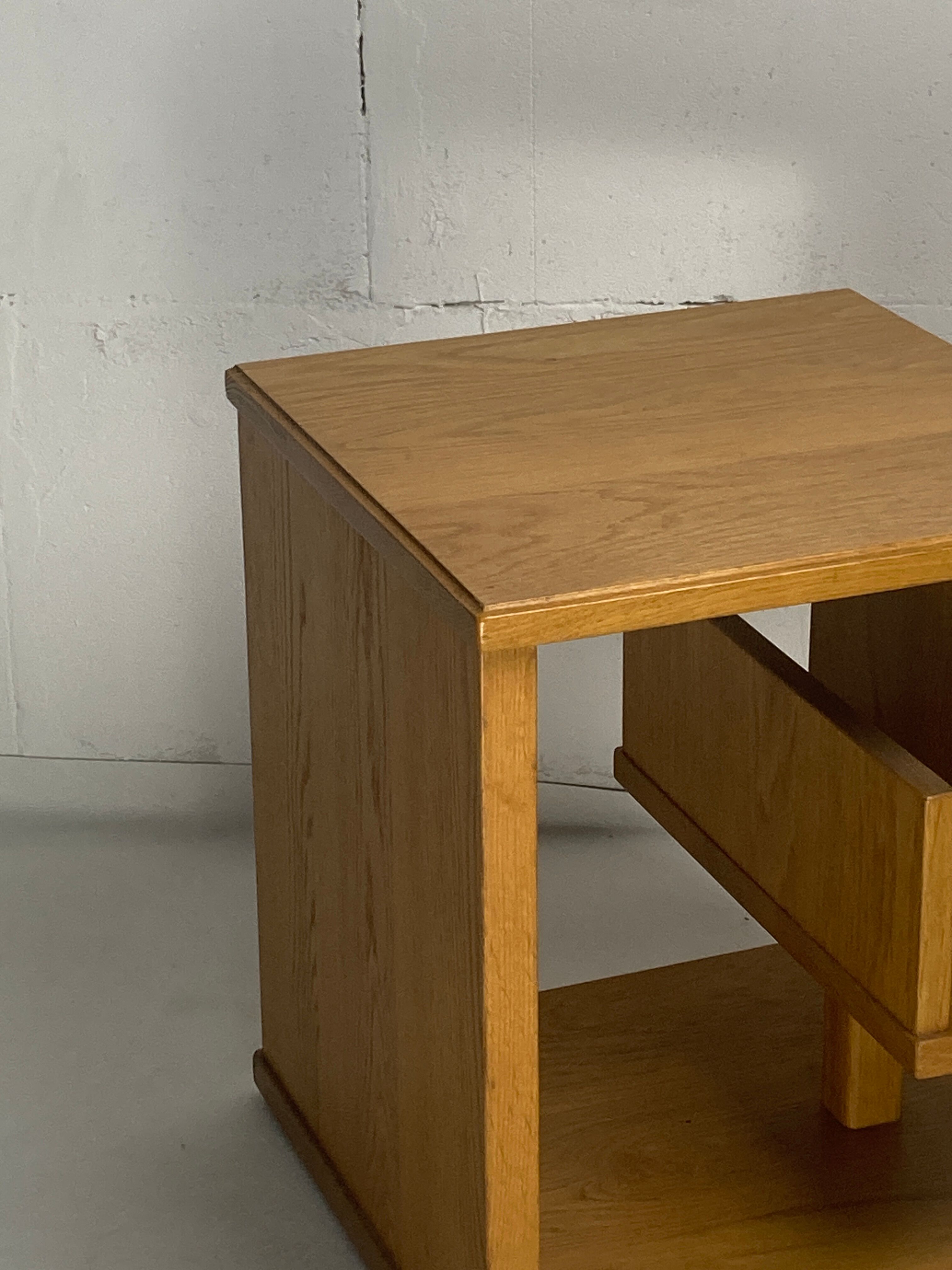 Dutch architectural blonde oak side table, 1980s